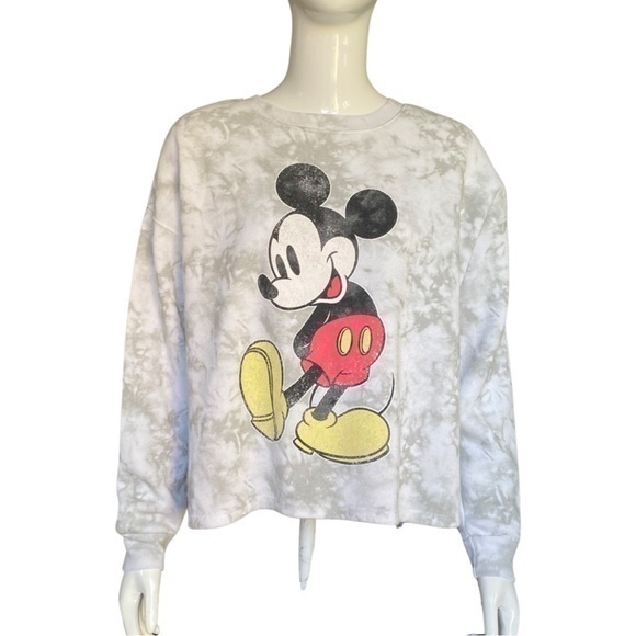 Disney Tops - DISNEY MICKEY MOUSE White/Gray Tye Dye Crewneck Long Sleeve Sweatshirt size M